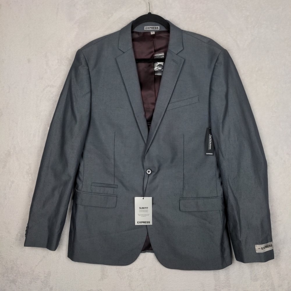 NWT Express Photographer Suit Coat Men 42R Gray Slim Fit Career Office Church
